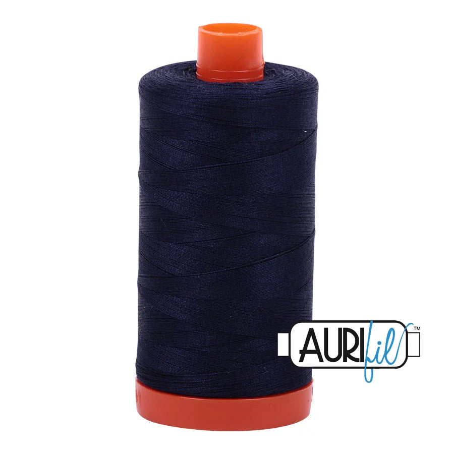 Aurifil Mako Cotton Thread Solid 50WT Cotton Single Spool 1422 yd Ideal for Machine Embroidery, Quilting and Sewing - Dark Navy