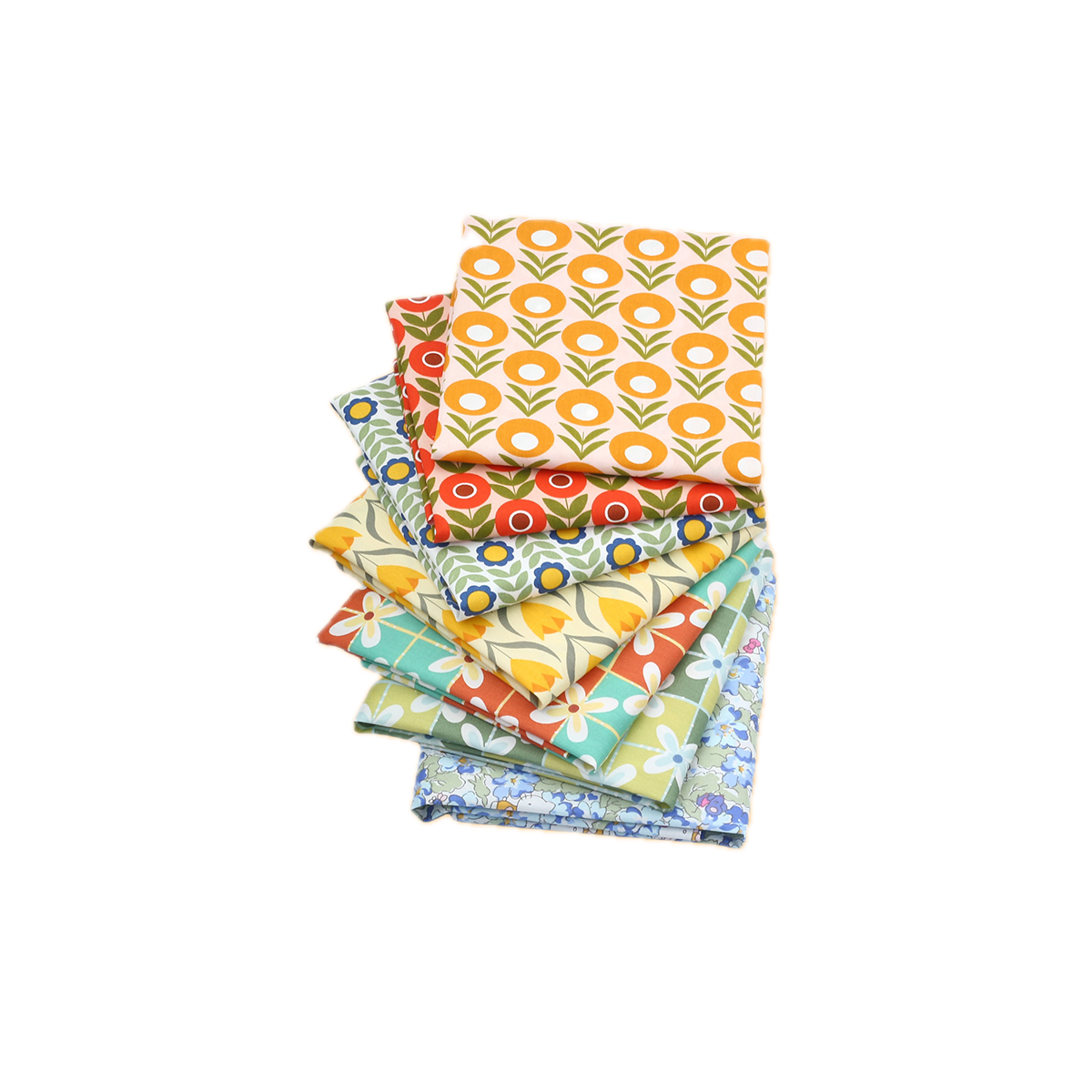 CraftsFabrics Lot de 7 tissus vintage Wildflower Wonders style rétro années 70 100 % coton 50 x 40 cm de large pour quilting, scrapbooking et patchwork