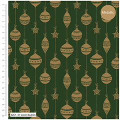 Metallic Baubles–Premium Cotton Christmas Printed Fabric-100% Cotton - By Meter, Half Meter, Long Quarter or Fat Quarters