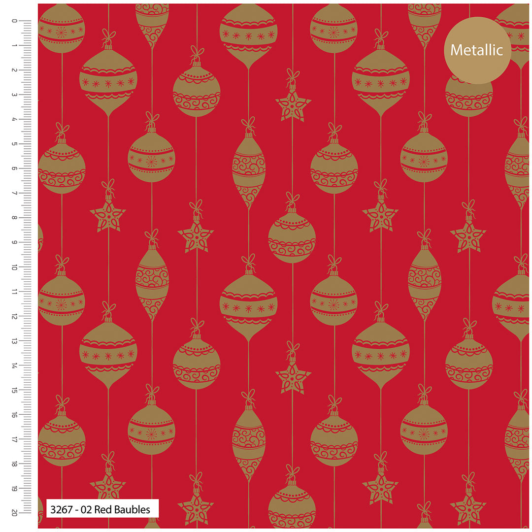 The Craft Cotton Co. Loose Fabric Metallic Baubles–Premium Cotton Christmas Printed Fabric-100% Cotton - By Meter, Half Meter, Long Quarter or Fat Quarters