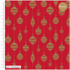 Metallic Baubles–Premium Cotton Christmas Printed Fabric-100% Cotton - By Meter, Half Meter, Long Quarter or Fat Quarters