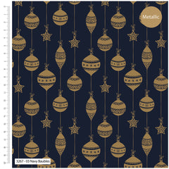 Metallic Baubles–Premium Cotton Christmas Printed Fabric-100% Cotton - By Meter, Half Meter, Long Quarter or Fat Quarters