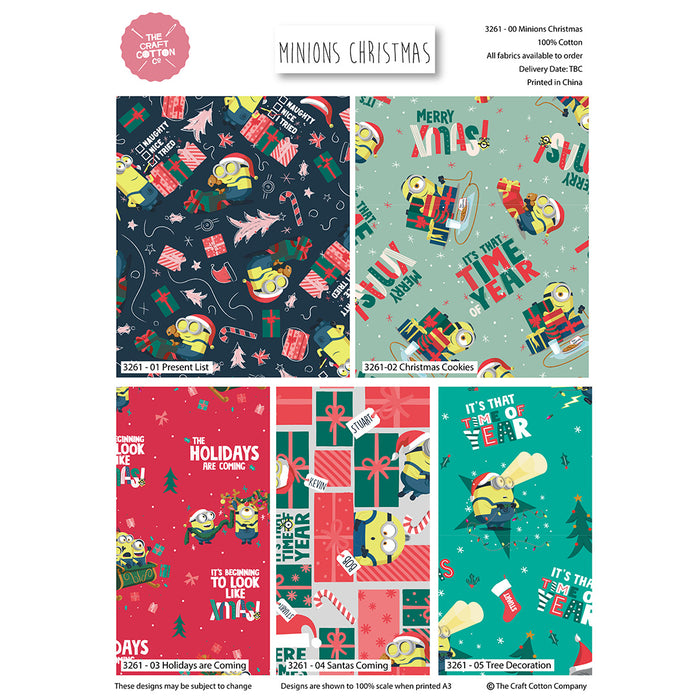 The Craft Cotton Co. Fat Quarter Bundle Minions Christmas –  Organic Cotton Fabric - 5pc Bundle
