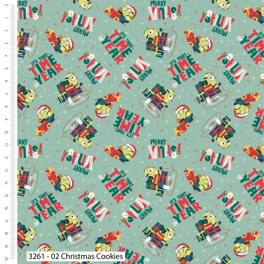 Les Minions – Tissu imprimé de Noël en coton de qualité supérieure – 100 % coton – Au mètre, demi-mètre, quart long ou quart large