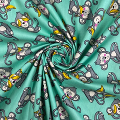 Crafty by Chatham Glyn Mint Monkeys 100% Cotton 112cm/44" Wide Digitally Printed Fabric  for Quilting, Sewing, Dressmaking, Home Decor