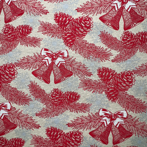 Christmas Bells & Pines 80% Cotton 20% Polyester 140cm Wide Crafty Cottons Digitally Printed Fabric Ideal For Crafting, Sewing, Quilting, Bunting, Patchwork