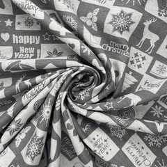 Christmas Greetings Grey 80% Cotton 20% Polyester 140cm Wide Crafty Cottons Digitally Printed Fabric Ideal For Crafting, Sewing, Quilting, Bunting, Patchwork