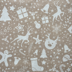 Christmas Icons Beige Background 80% Cotton 20% Polyester 140cm Wide Crafty Cottons Digitally Printed Fabric Ideal For Crafting, Sewing, Quilting, Bunting, Patchwork