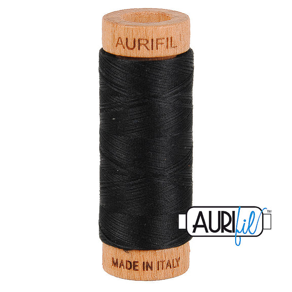 Aurifil Cotton Mako 80wt Thread 306 Yards for Sewing - Black #2692