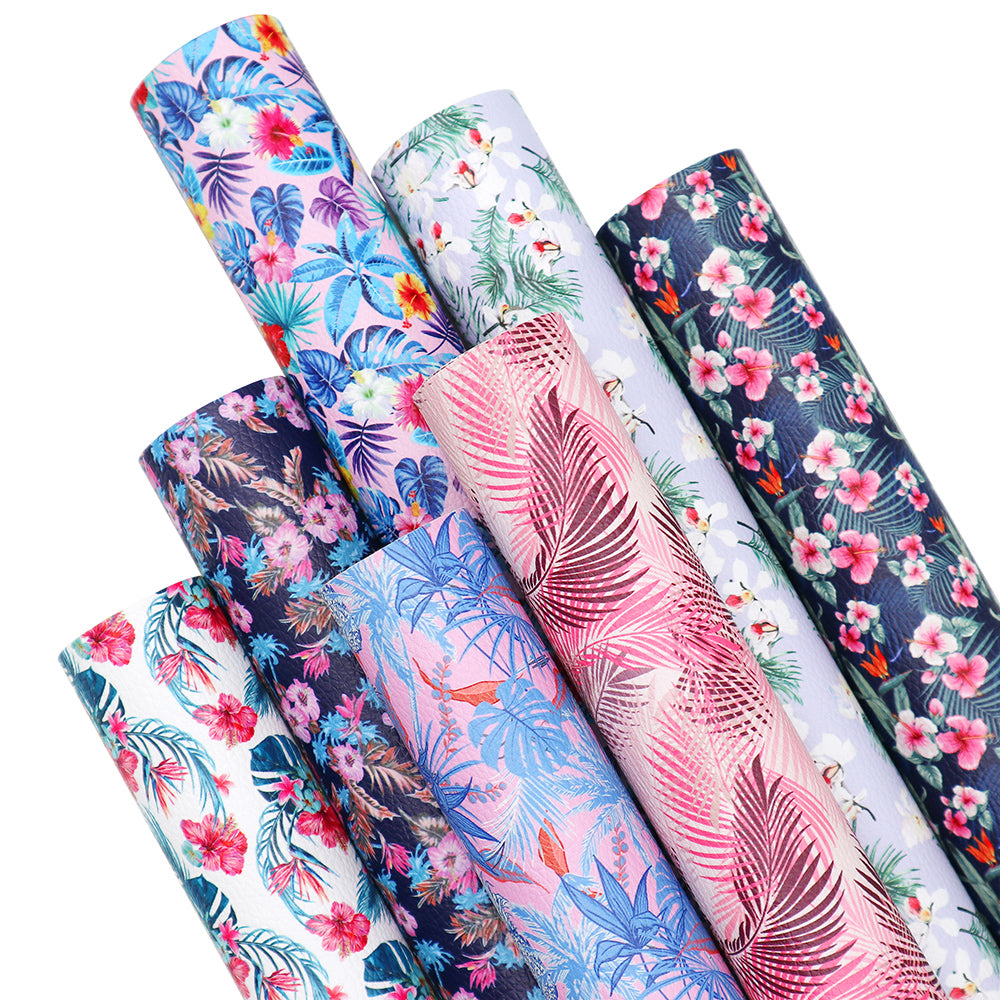 CraftsFabrics PVC-Kunstlederblätter mit Blumenmuster, Bündel, A4, 7 Stück, 20,3 x 30,5 cm