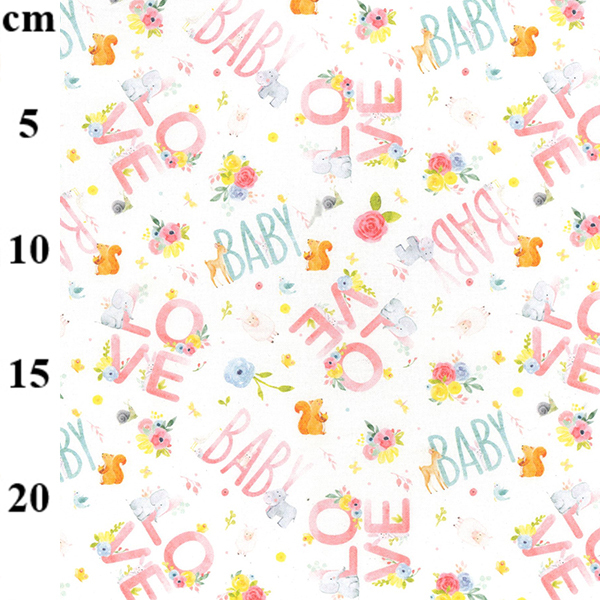 Rose & Hubble 100% Cotton Baby Love Digital Print 150cm Wide Fabric Children's Craft Fabric Material for Quilting, Crafting, Home Décor, Dressmaking