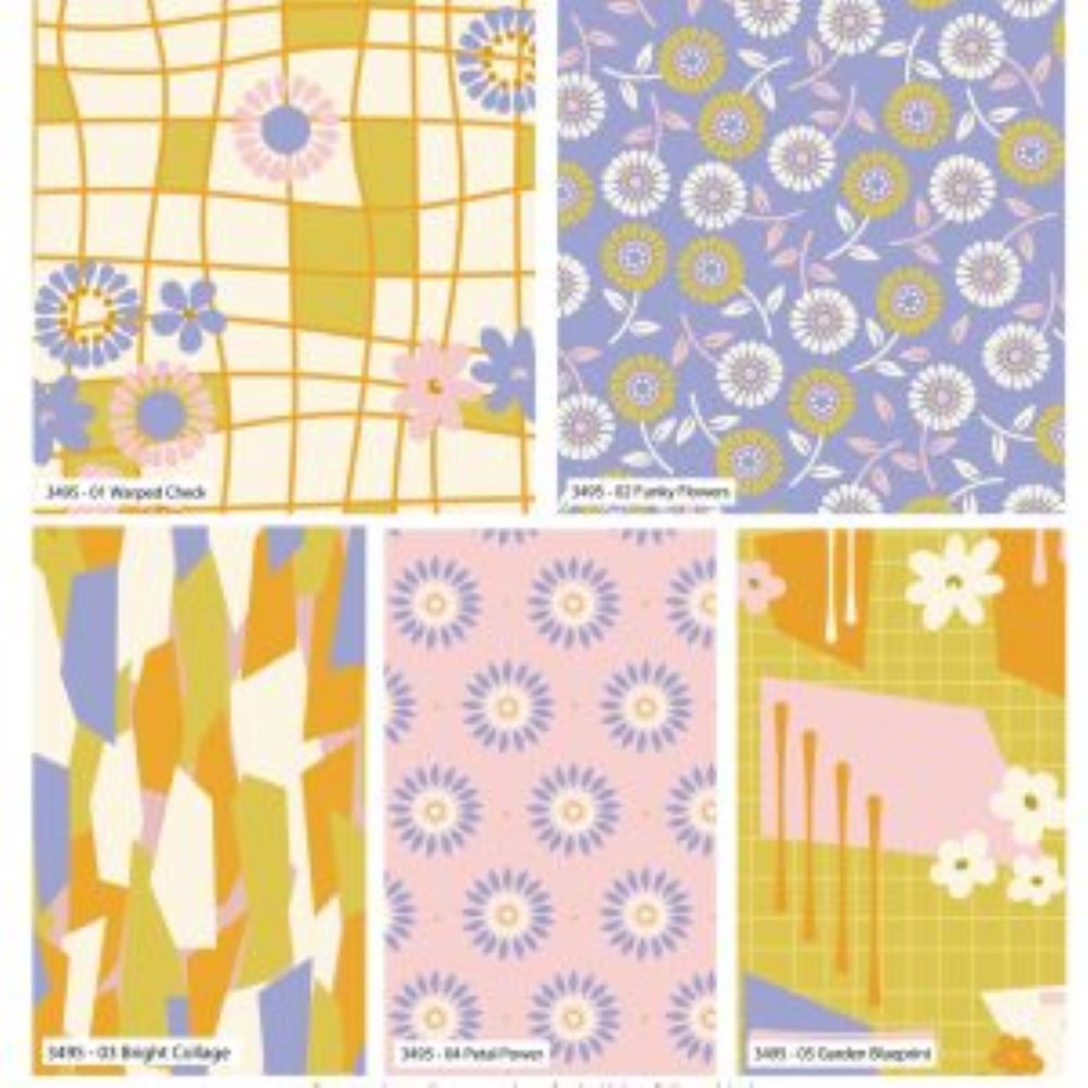 Retro Sunshine 5Pcs 100% Cotton 45x55cm Wide Cotton Digital Fat Quarter Bundle Ideal For Crafting, Quilting, Sewing, and Home Decor