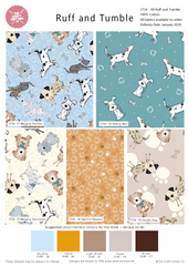 Ruff and Tumble by Susan Wheeler 5Pcs 45cm x 55cm Wide Fat Quarter Bundle for Crafting, Quilting, Children’s Projects, Pet Accessories