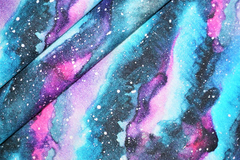 Little Johnny Abstract Water Color Galaxy, Digitally Printed Cotton Fabric, Blue