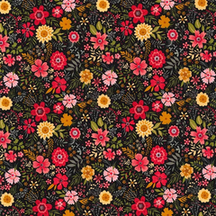 Rose & Hubble Small Ditsy Floral Fabric by Metre/ Half Metre/Fat Quarter Ivory/Black 100% Cotton Poplin for Quilting, Dressmaking (CP0728)