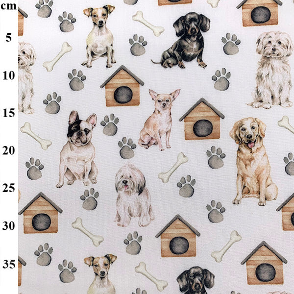 Rose & Hubble Dog Paws White Polycotton Fabric