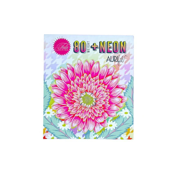 Aurifil 80wt Cotton Thread – Tula Pink Neon Collection | 10 Small Spools | 100% Cotton