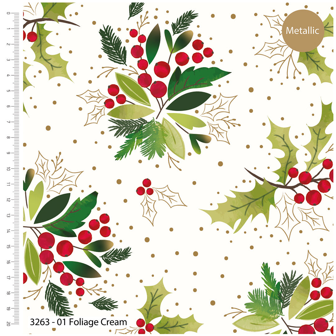 Traditional Holly–Premium Cotton Christmas Printed Fabric-100% Cotton- By Meter, Half Meter, Long Quarter or Fat Quarters