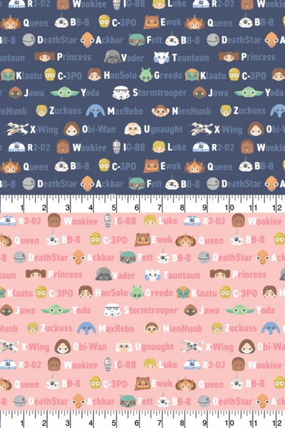 Star Wars Alphabet Tonal Print, Cotton Fabric, Pink Navy colour