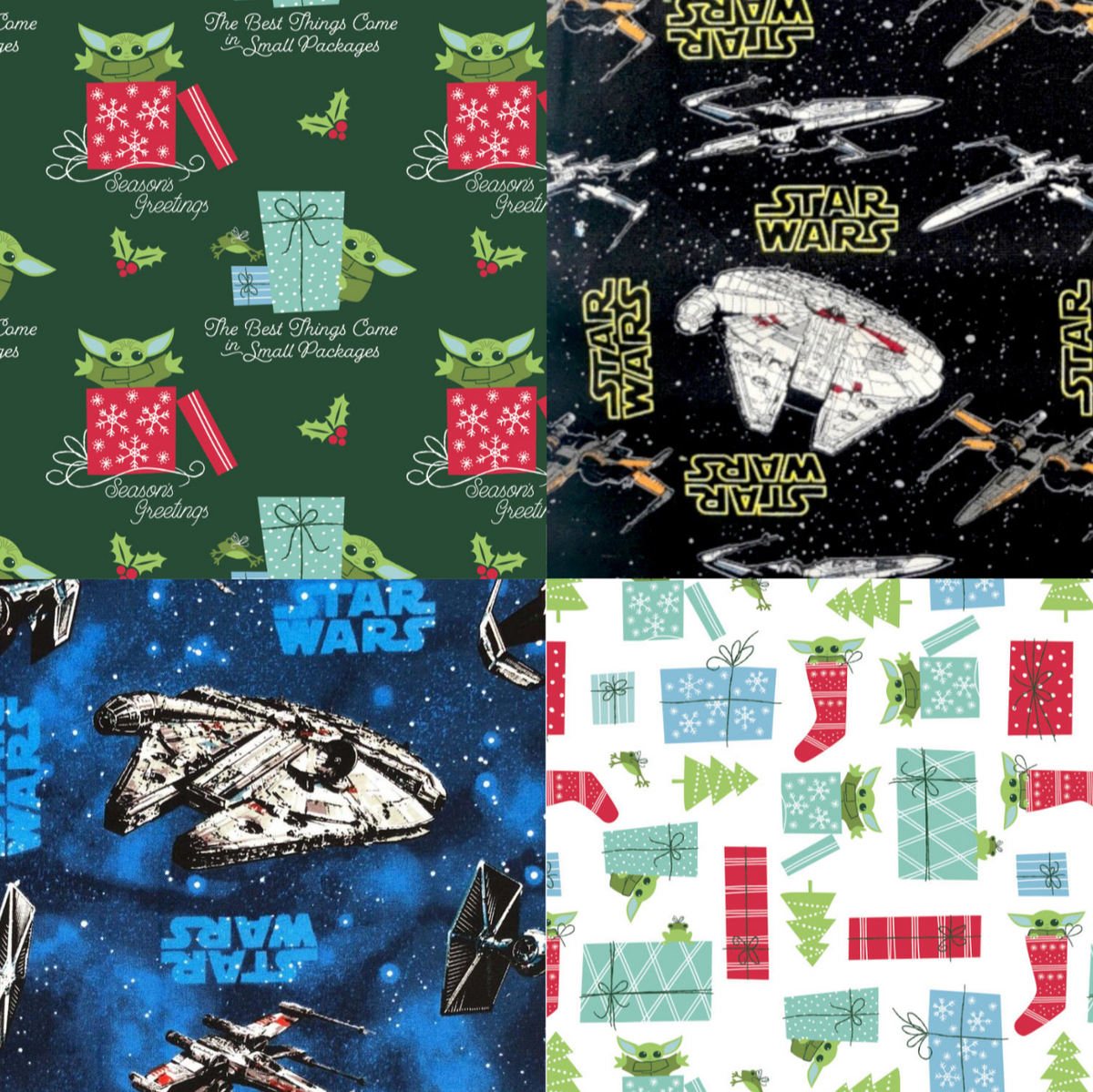 Star Wars The Mandalorian Baby Yoda Gift Box Christmas Print, pack of 4 Fat Quarters Bundle, 100% Cotton