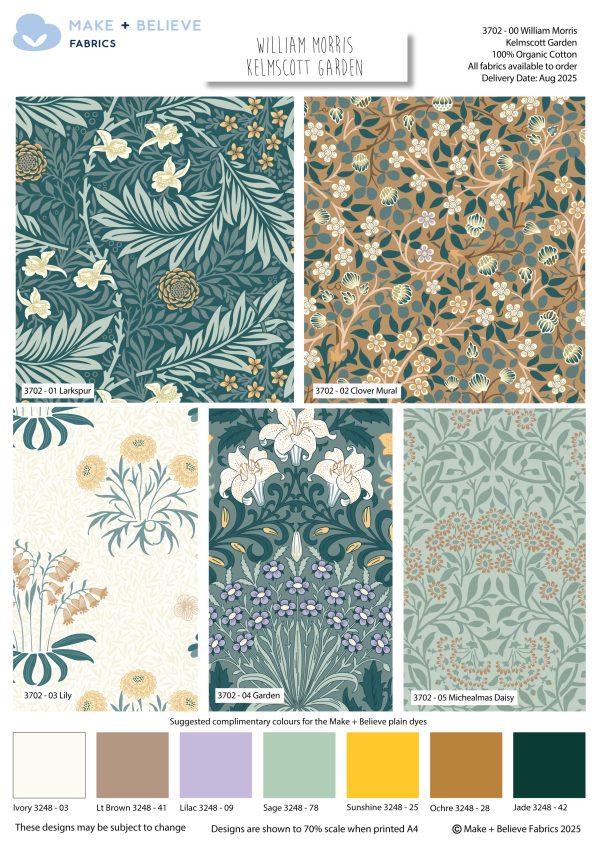 Kelmscott Garden William Morris By V&A – Organic Cotton 5pcs Fat Quarters Precut Fabric Squares for Quilting, Arts, Crafts, DIY Projects