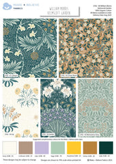 Kelmscott Garden William Morris By V&A – Organic Cotton 5pcs Fat Quarters Precut Fabric Squares for Quilting, Arts, Crafts, DIY Projects