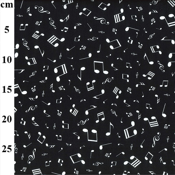 Rose & Hubble White Musical Notes on Black 100% Cotton Fabric (CP0133)