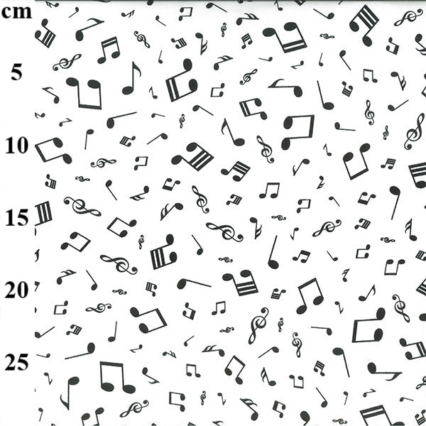 Oddies Textiles Black Musical Notes on White 100% Cotton Poplin Fabric
