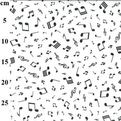 Oddies Textiles Black Musical Notes on White 100% Cotton Poplin Fabric