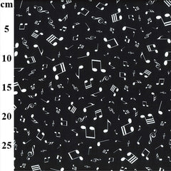Rose & Hubble White Musical Notes on Black 100% Cotton Fabric (CP0133)
