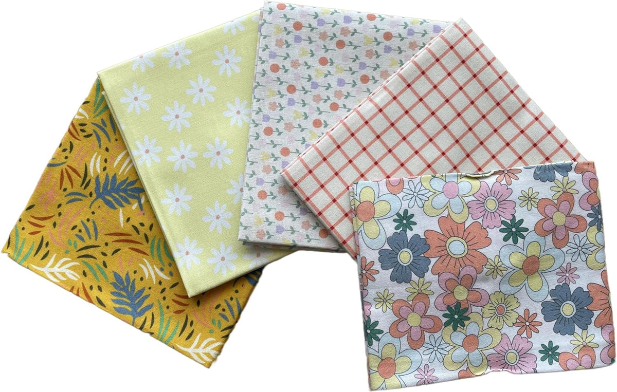 CraftsFabrics Stoffpaket mit Blumenmuster – Fat Quarters-Paket mit 5 Stoffen, 100 % Baumwolle, zum Basteln, Quilten und für Stoffe