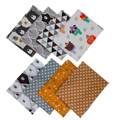 CraftsFabrics Lot de 8 tissus en coton imprimé animal 100 % coton, larges carrés de tissu à motifs renard et ours, pour bricolage, couture, matelassage et loisirs créatifs pour enfants