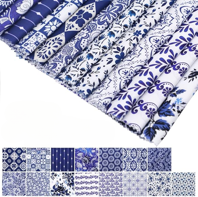 CraftsFabrics Blue Porcelain Charm Pack-Precut 5-inch Cotton Fabric-Printed Fabric Squares-for Quilting,DIY Patchwork and Sewing Craft