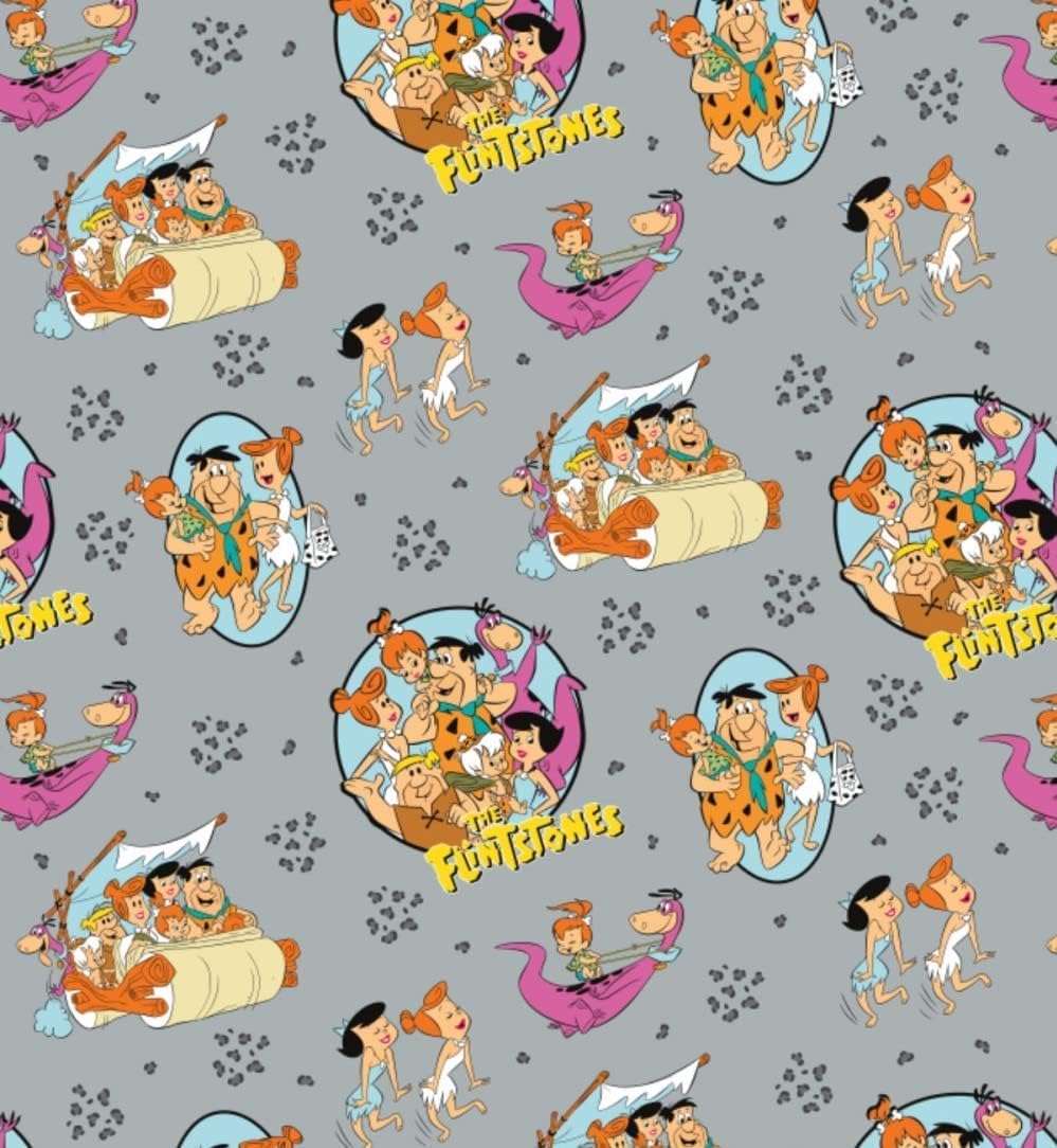 Flintstones Family Pebbles Cartoon Characters Cotton Grey 100% Cotton, Genuine Licensed Fabric Ideal for Crafts, Quilting, Sewing