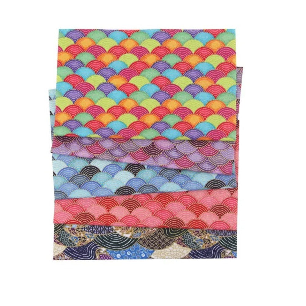 CraftsFabrics 5 Pieces 8x10 inch Japanese Style Cotton Wrapping Cloth Squares Quilting Fabric Fat Quarter Bundle for DIY Patchwork Sewing