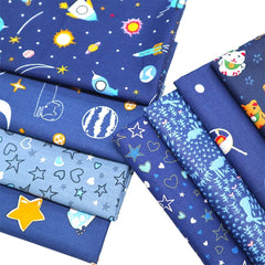 CraftsFabrics 8pcs 40cmx50cm Dark Blue Rocket Space Kids Fat Quarters