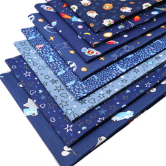 CraftsFabrics 8pcs 40cmx50cm Dark Blue Rocket Space Kids Fat Quarters