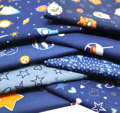 CraftsFabrics 8pcs 40cmx50cm Dark Blue Rocket Space Kids Fat Quarters