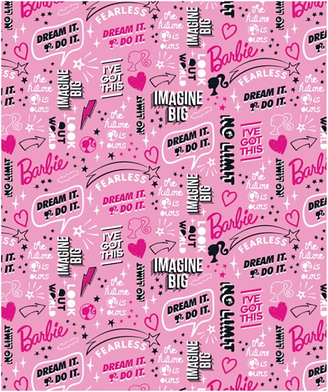 Dream Big Barbie 100% Cotton Fabric, Pink