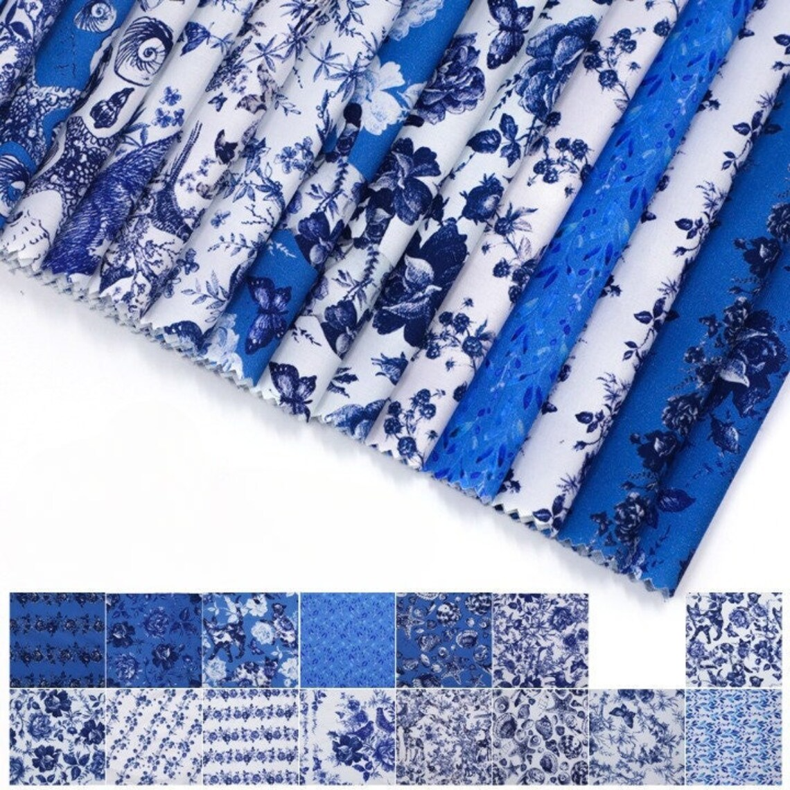 CraftsFabrics Charm Pack CraftsFabrics Indiago Blue Charm Pack-Precut 5-inch Cotton Fabric-Printed Fabric Squares-for Quilting,DIY Patchwork and Sewing Craft