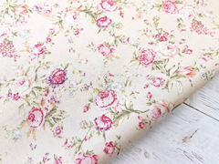 Rose & Hubble 100% Cotton Dusky Pink Rose Floral Print Woven Cotton Poplin Vintage Style Fabric