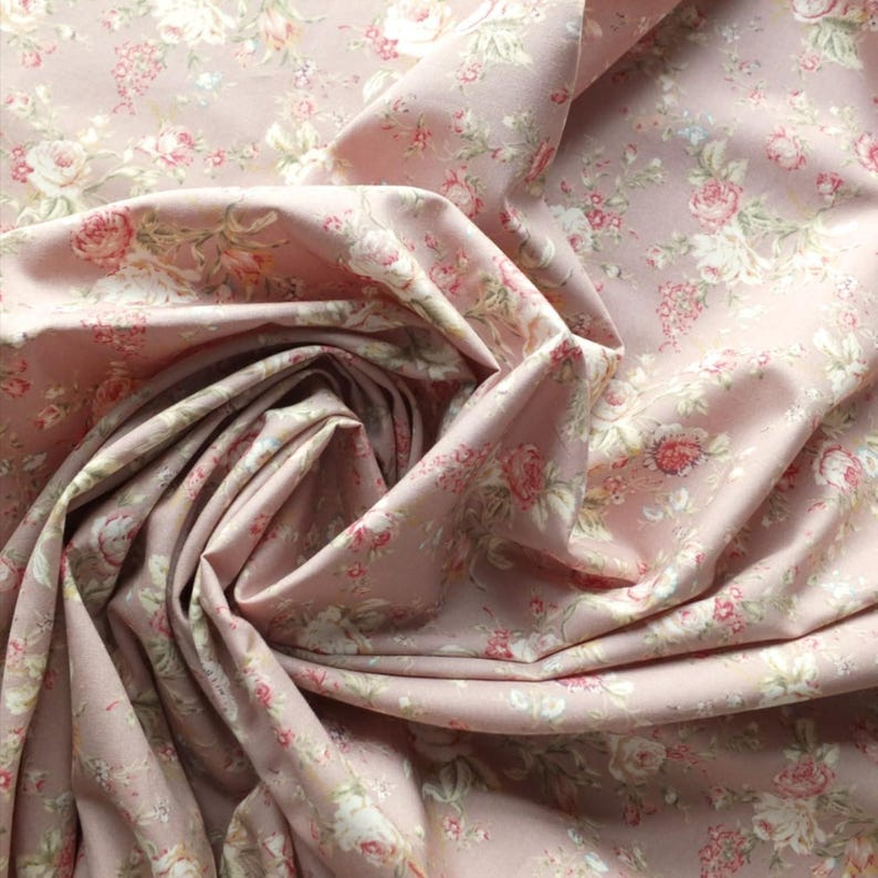 Rose & Hubble 100% Cotton Dusky Pink Rose Floral Print Woven