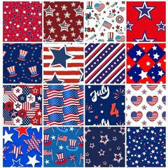 Tissus 100 % coton CraftsFabrics, motif étoiles, rayures, drapeau américain, 50 x 50 cm de large, prédécoupés, imprimé 4 juillet, pour patchwork, loisirs créatifs