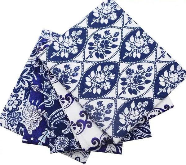 CraftsFabrics Porcelain Blue & White Floral Paisley Fat Quarters Bundle