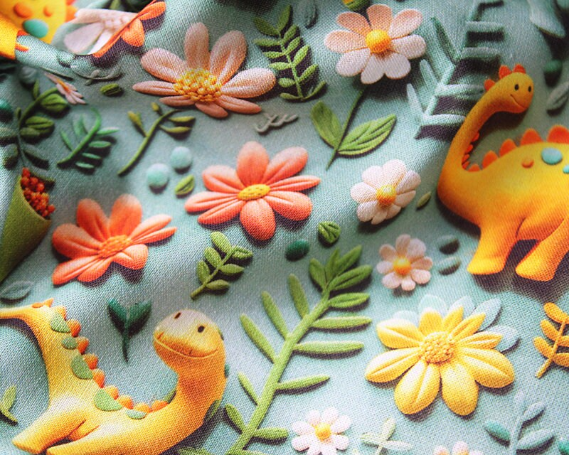 Little Johnny 100% Cotton Dinosaur 3D Cotton 142cm Wide Digitally Printed Cotton Fabric Ideal For Crafting, Quilting, Home Décor, Kid's Craft