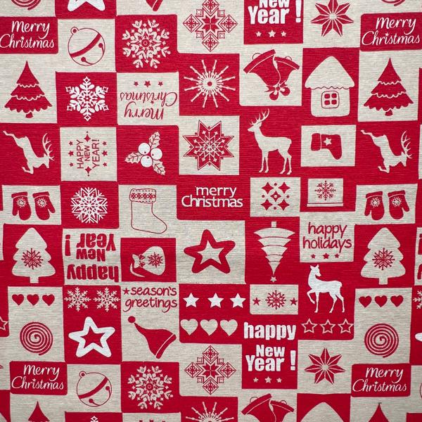 Christmas Greetings Red 80% Cotton 20% Polyester 140cm Wide Crafty Cottons Digitally Printed Fabric Ideal For Crafting, Sewing, Quilting, Bunting, Patchwork