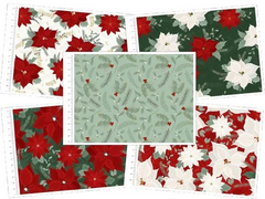 Craft Cotton Co. Jolly Poinsettia 100% Cotton 5Pcs Fat Quarter 18"x22" (45x55cm) Wide for Crafting, Sewing, Patchwork, Home Décor