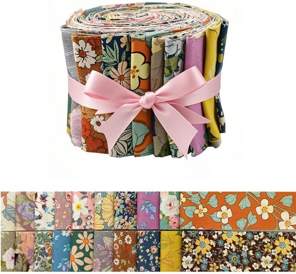 CraftsFabrics 40pcs Assorted Flower Pattern Jelly Roll Fabric Strips