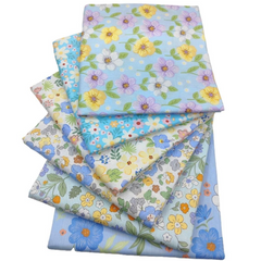 CraftsFabrics 6pcs Blue Floral Printed 100% Cotton Wide Pre-Cut Fat Quarter