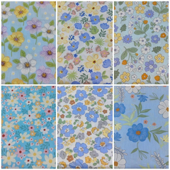 CraftsFabrics 6pcs Blue Floral Printed 100% Cotton Wide Pre-Cut Fat Quarter